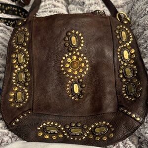 Campomaggi Brown Leather Crossbody Bag with Gold Details